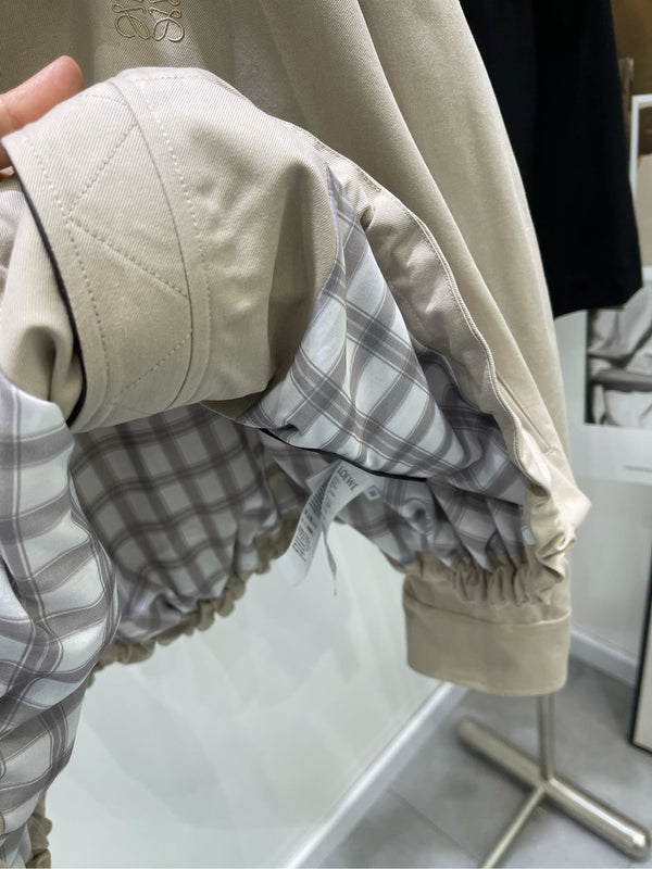 Loewe 2025 Zippered Short Trench Coat Light Khaki Cotton 217881