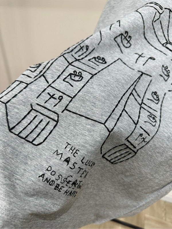 Loewe 2025 Cat-Themed Crew Neck Long-Sleeve T-Shirt Gray Cotton 327180