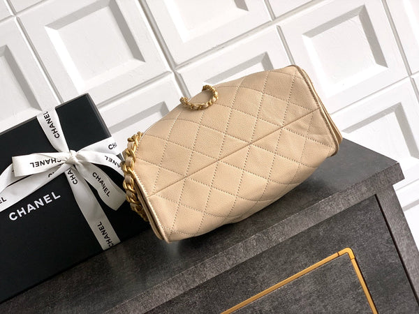 CC 25C Hobo Bags 20cm Beige Grained Calfskin