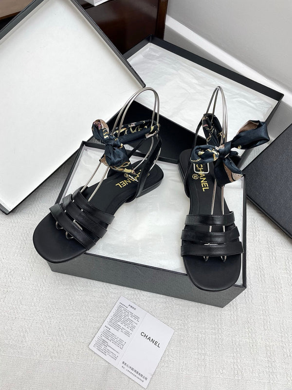 CC 25SS Sandals Three Straps Black Calfskin 338325