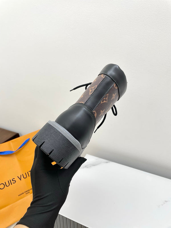 LV 25 Ankle Boots Black Brown Monogram Cowhide 576225