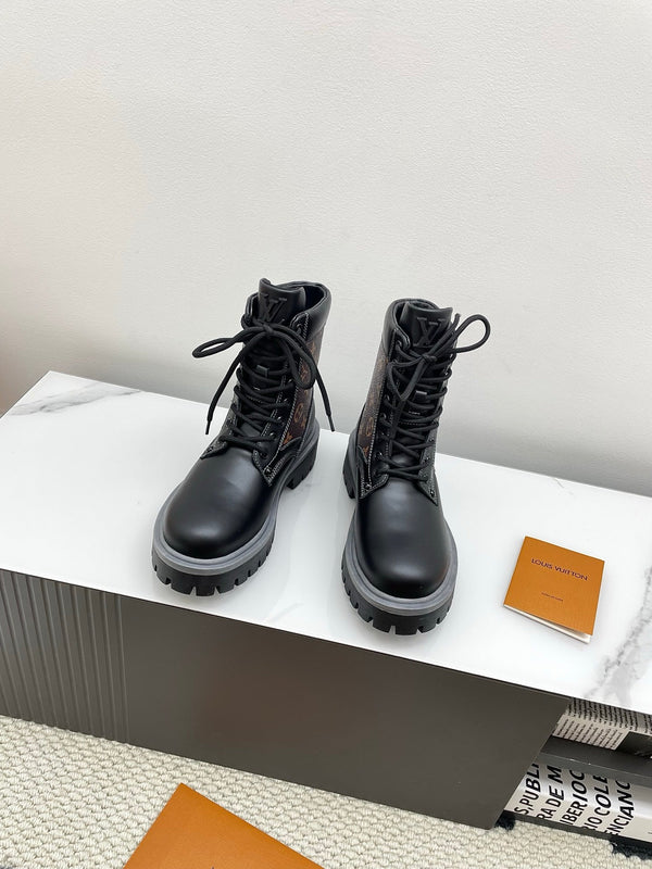 LV 25 Ankle Boots Black Brown Monogram Cowhide 576225