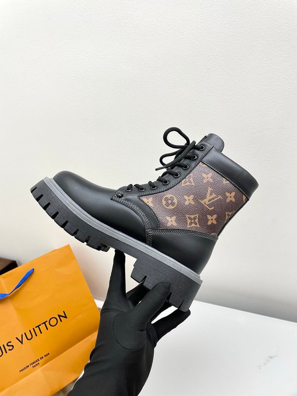 LV 25 Ankle Boots Black Brown Monogram Cowhide 576225
