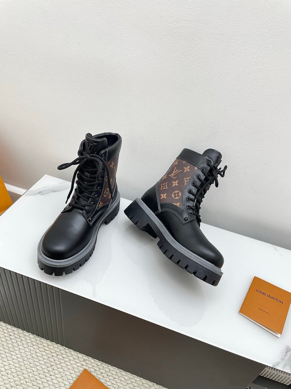 LV 25 Ankle Boots Black Brown Monogram Cowhide 576225