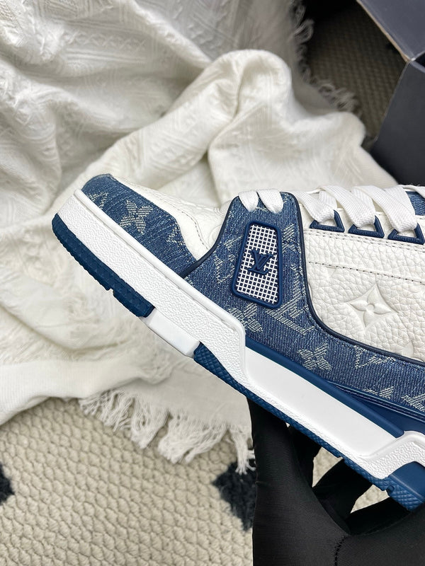 LV Trainer Sneaker Blue White Denim Cowhide 611152
