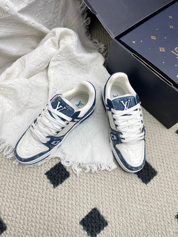 LV Trainer Sneaker Blue White Denim Cowhide 611152