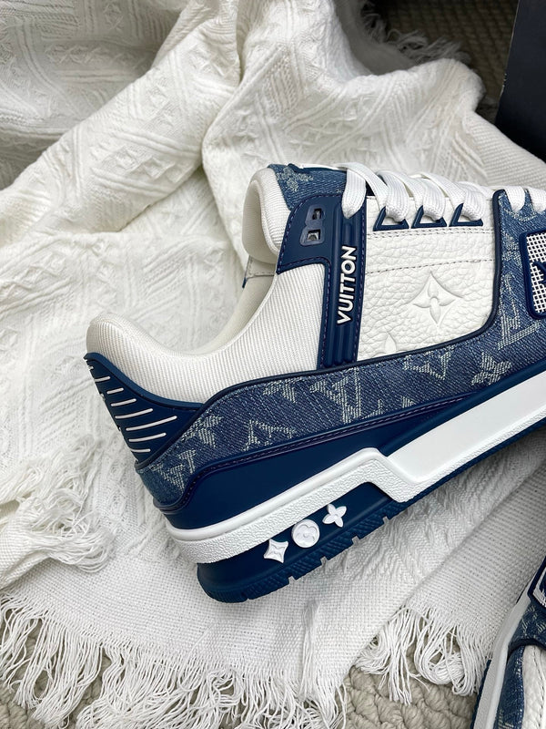 LV Trainer Sneaker Blue White Denim Cowhide 611152