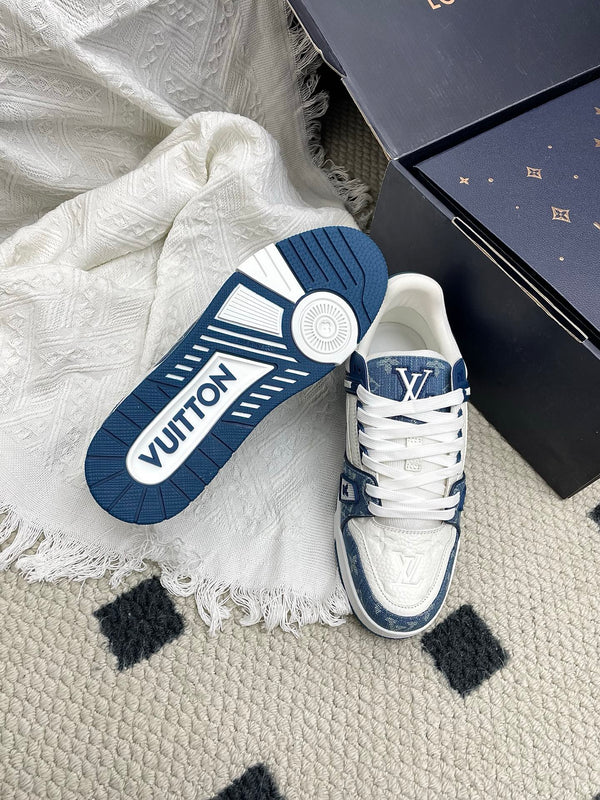 LV Trainer Sneaker Blue White Denim Cowhide 611152