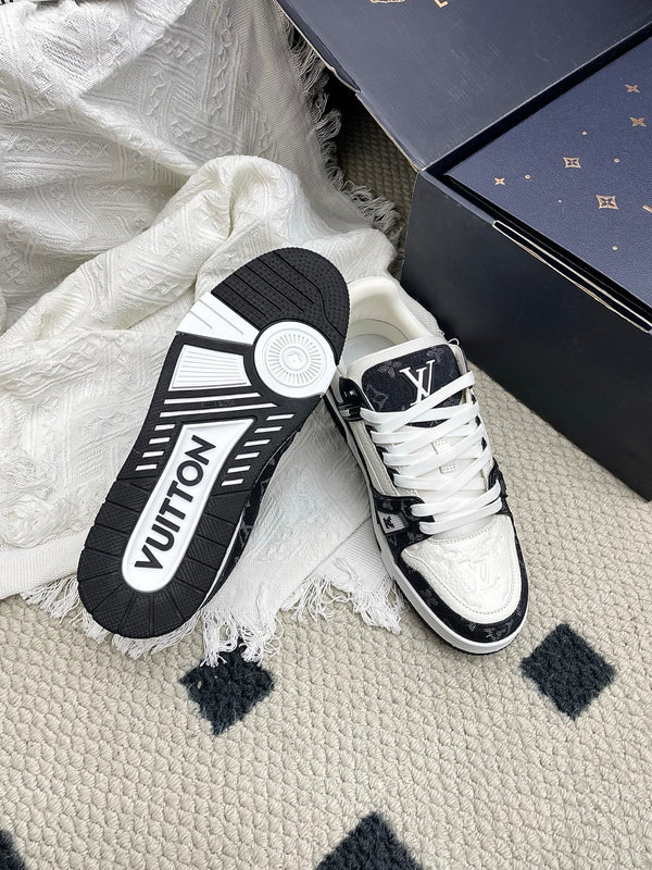 LV Trainer Sneaker White Black Denim Cowhide 611155