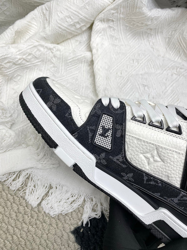 LV Trainer Sneaker White Black Denim Cowhide 611155