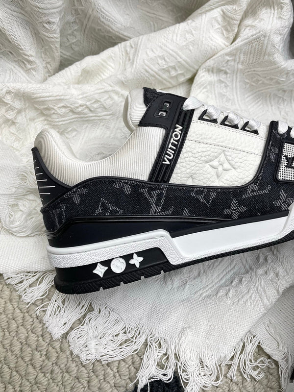 LV Trainer Sneaker White Black Denim Cowhide 611155