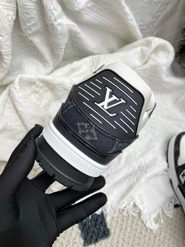 LV Trainer Sneaker White Black Denim Cowhide 611155