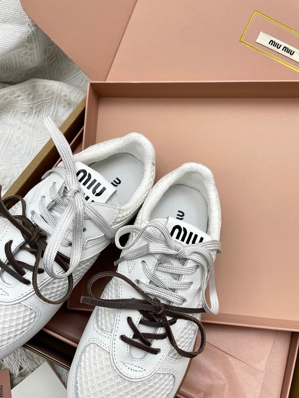 Miu Gymnasium Sneaker White Mesh Suede 611344