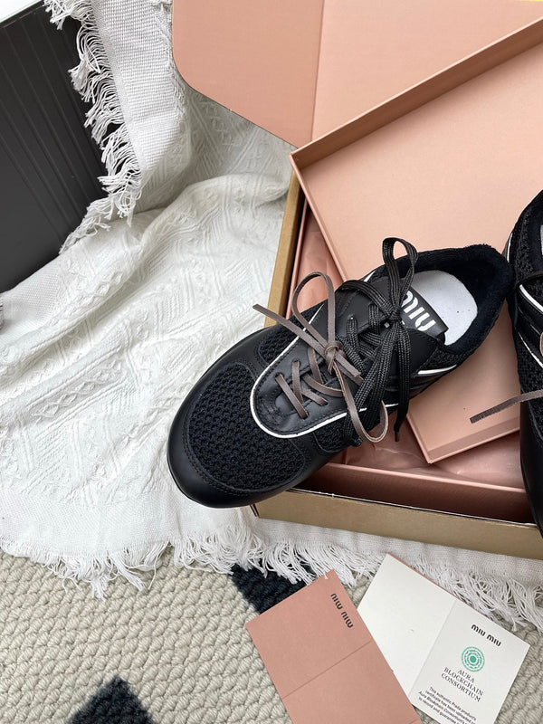 Miu Gymnasium Sneaker Black Mesh Suede 611345