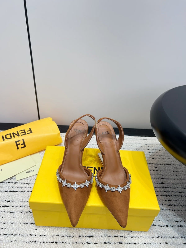 FENDI CRYSTAL HIGH-HEELED SLINGBACK 7 CM IN BRONZE BROWN SUEDE