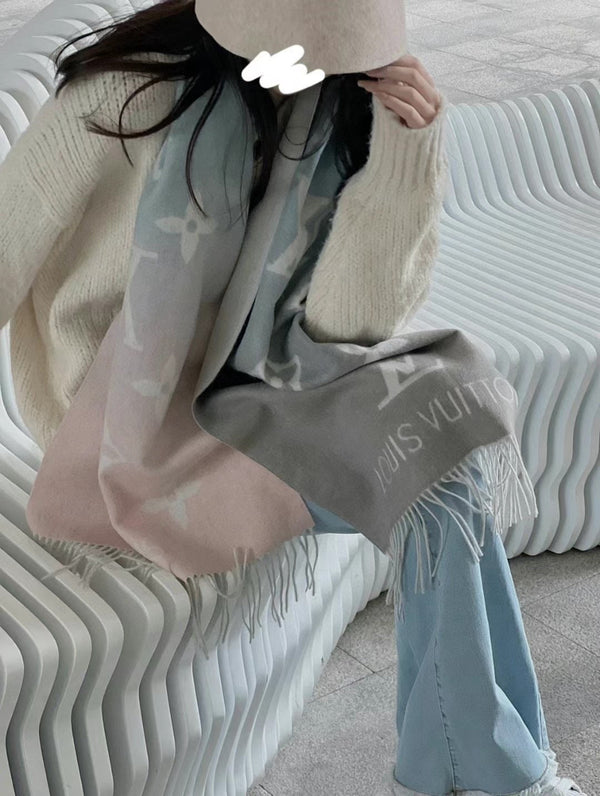 LV Gradient Pure Scarf 190cm Pastel Pink Blue Tones Cashmere 150396