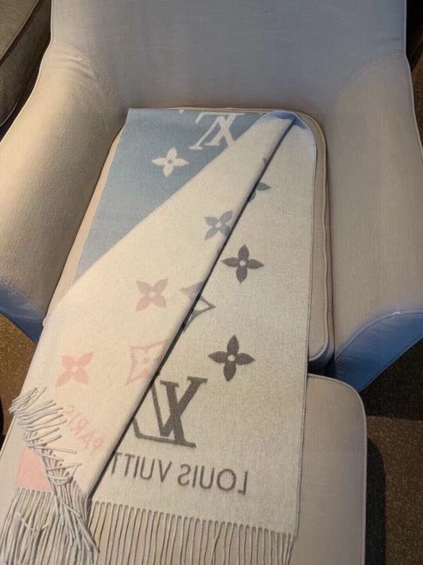 LV Gradient Pure Scarf 190cm Pastel Pink Blue Tones Cashmere 150396