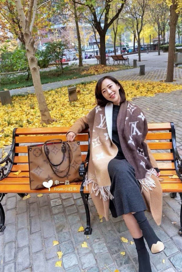 LV Gradient Pure Scarf 190cm Sable Beige Brown Cashmere 150397