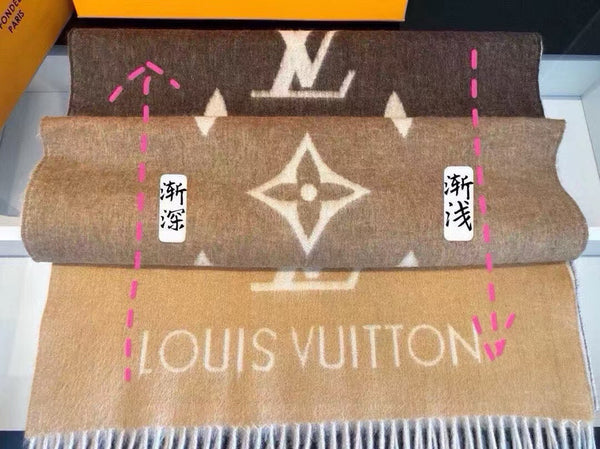 LV Gradient Pure Scarf 190cm Sable Beige Brown Cashmere 150397