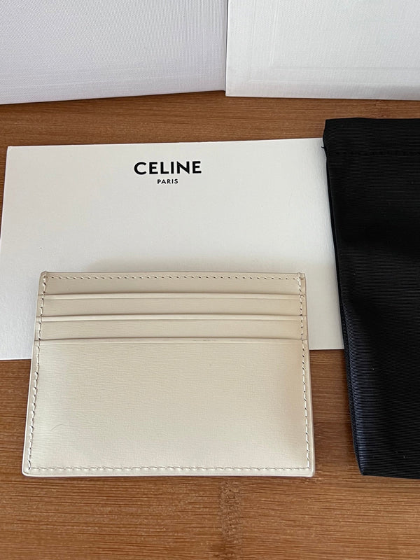 TRIOMPHE Card Holder White Cowhide& Fabric GHW