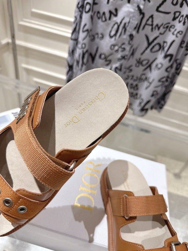 CD 26s Double-Strap Slide Sandals Tan Fabric 919009