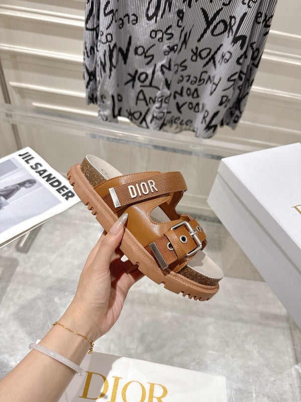 CD 26s Double-Strap Slide Sandals Tan Fabric 919009