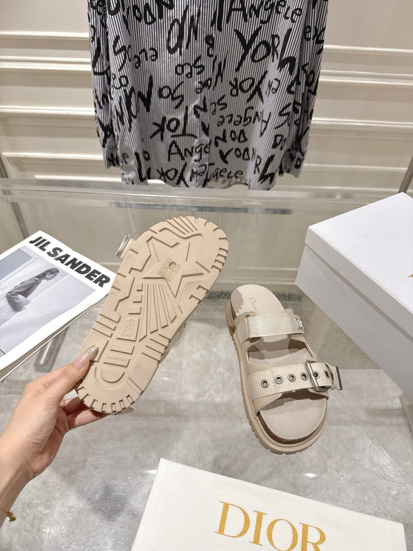 CD 26s Double-Strap Slide Sandals Ivory Fabric 919013