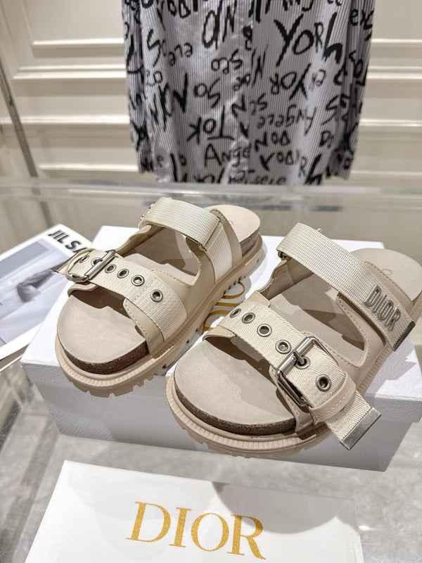 CD 26s Double-Strap Slide Sandals Ivory Fabric 919013