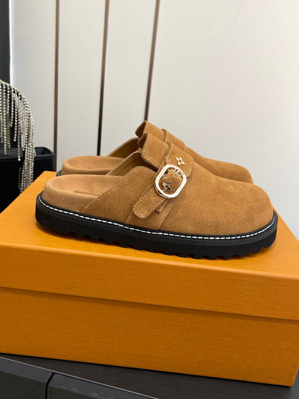 LV Cosy Comfort Mule Sandals Brown Gold Suede 533466