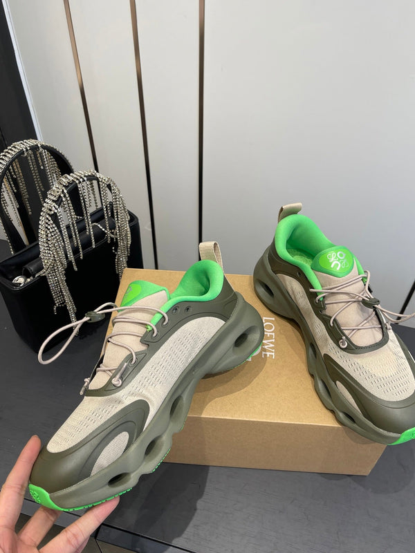 Loewe x On Cloudsolo Sneakers Khaki Green and Beige Polyester and Mesh 533484