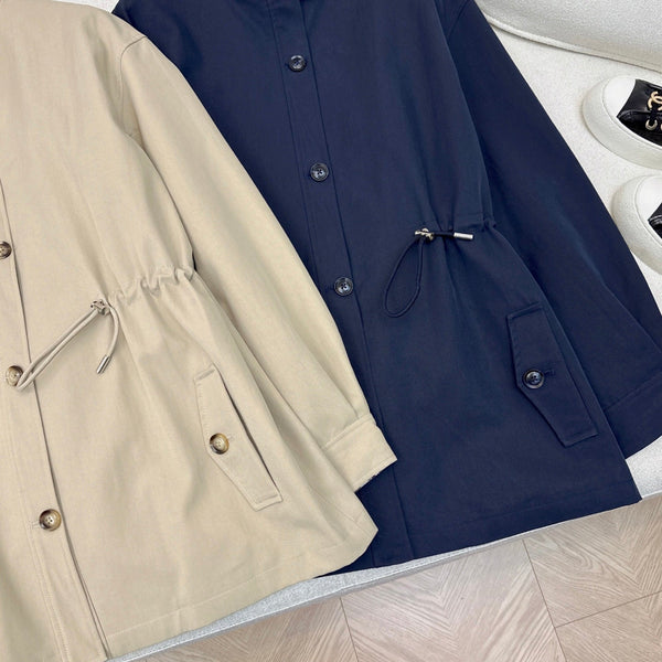 CD 25 Mid-length Trench Coat Blue and Beige Cotton Polyester 593395
