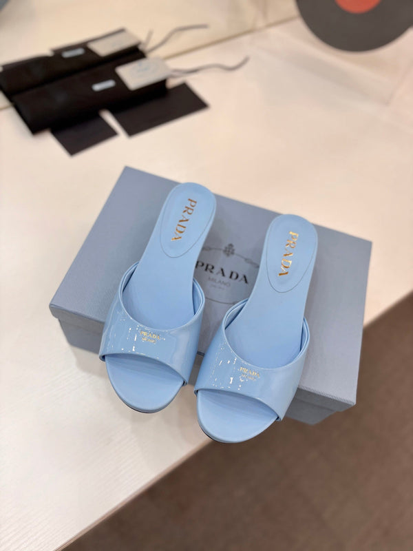 Pra Kitten Heel Sandals 4cm Light Blue Patent Leather 834599