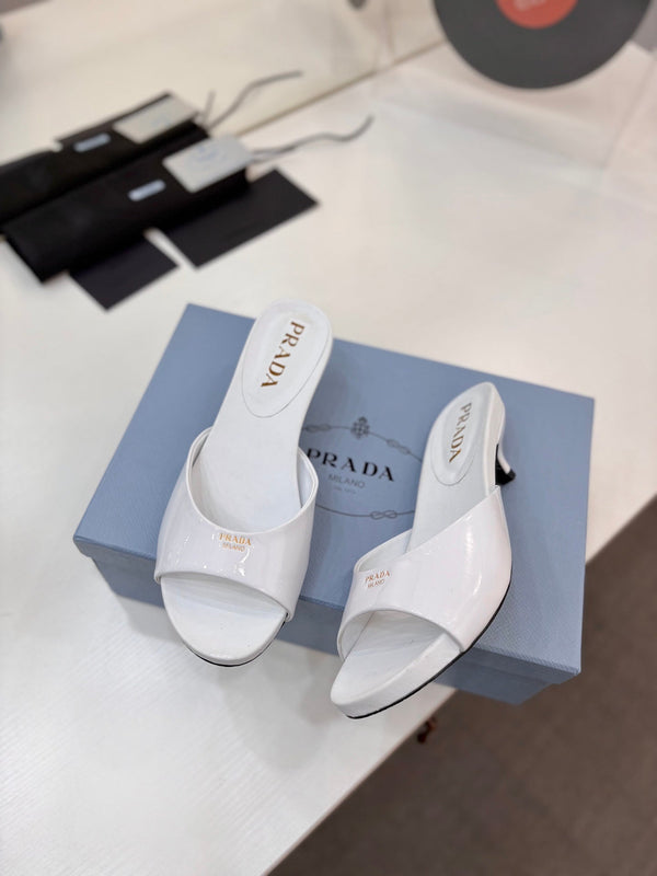 Pra Kitten Heel Sandals 4cm White Patent Leather 834600