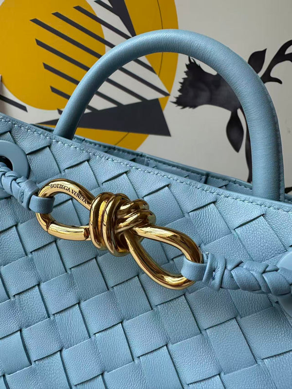 BV Small Andiamo Bag 20cm Blue Intrecciato Leather 291441