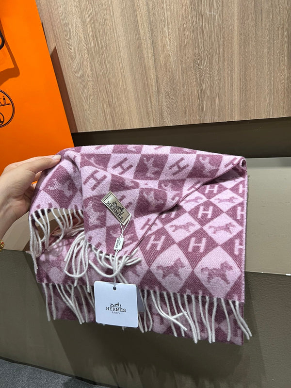 Scarf Cashmere 180 CM In Purple Pink Fine Wool 290423