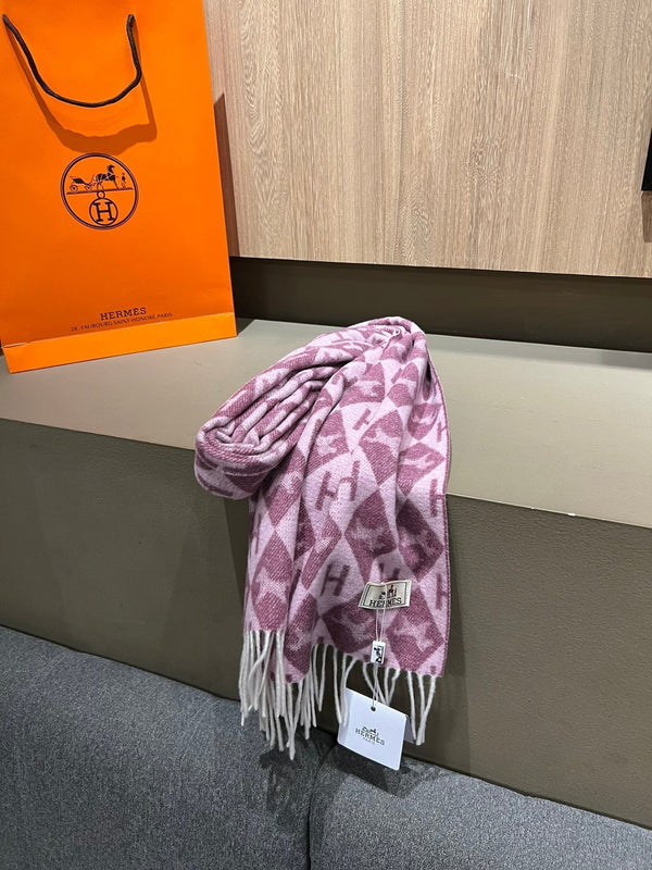 Scarf Cashmere 180 CM In Purple Pink Fine Wool 290423