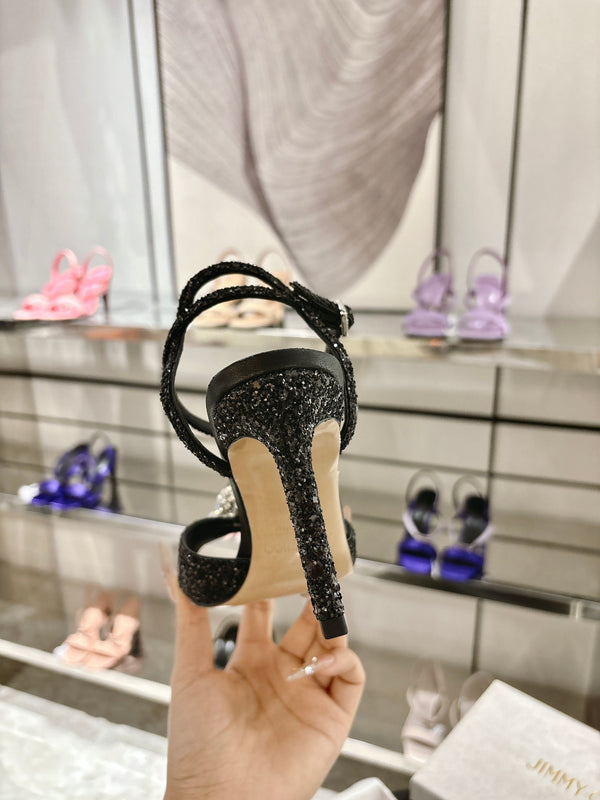 Jimmy Choo Sacora Crystal Sandal 65 Black Cowhide 597659