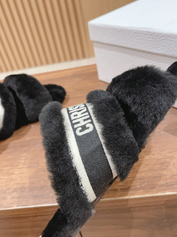 CD Sandal Black White Fleece And Canvas Fabric