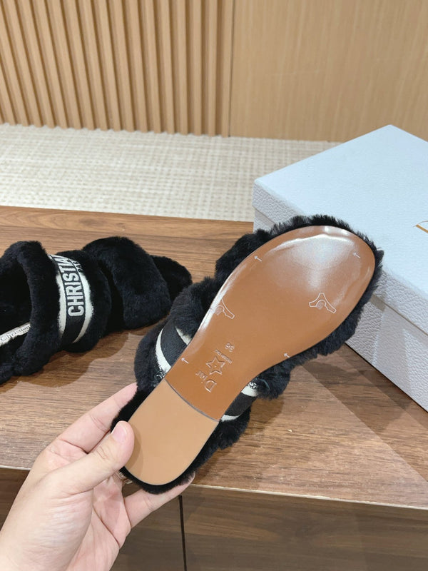 CD Sandal Black White Fleece And Canvas Fabric