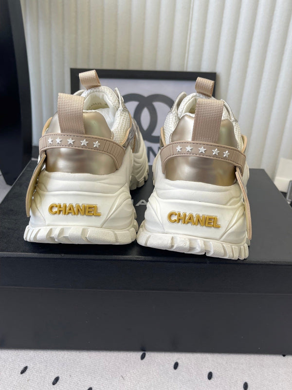 CC Platform Sneakers Gold White Mesh Rubber 611803
