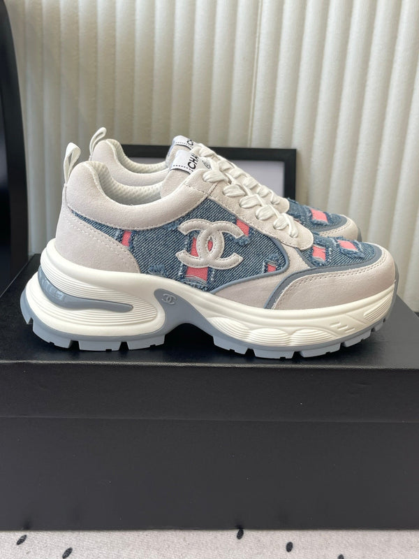 CC 26s Chunky Platform Casual Sneakers Blue White Pink Denim Suede 968604
