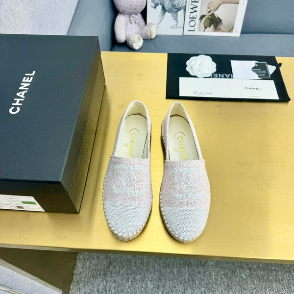 espadrillé pink tweed white sequin