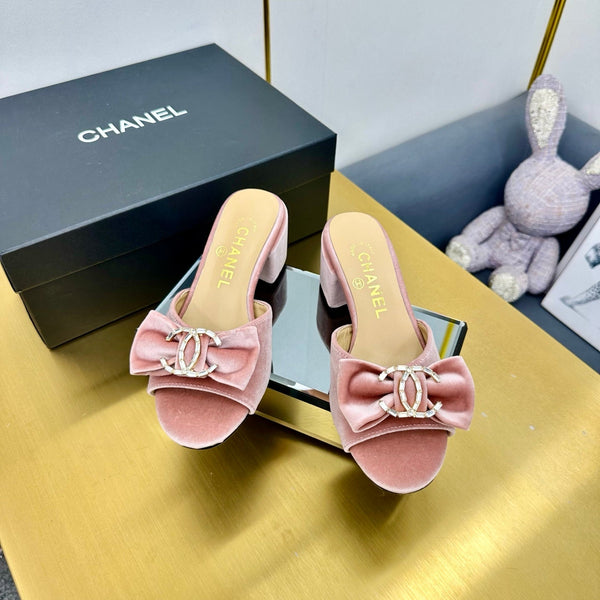 cc 25 bow mule sandal 50mm pink velvet 238480