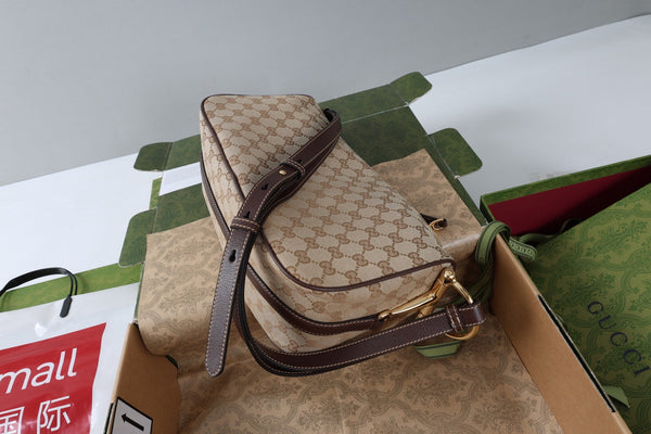 GG Half Horsebit Mini Shoulder Bag 19.5 Beige Brown Canvas