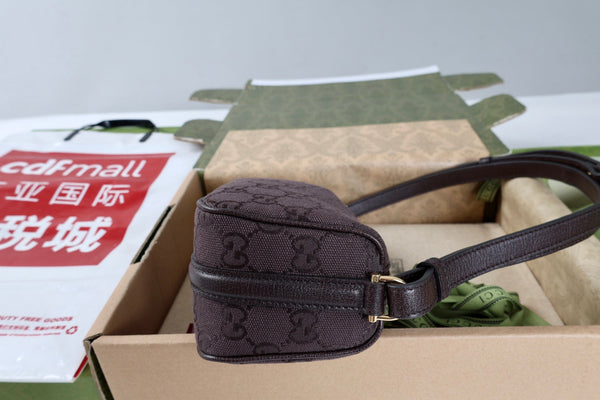 GG Half Horsebit Mini Shoulder Bag 19.5cm Brown Canvas