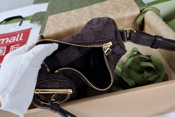 GG Half Horsebit Mini Shoulder Bag 19.5cm Brown Canvas