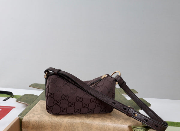 GG Half Horsebit Mini Shoulder Bag 19.5cm Brown Canvas
