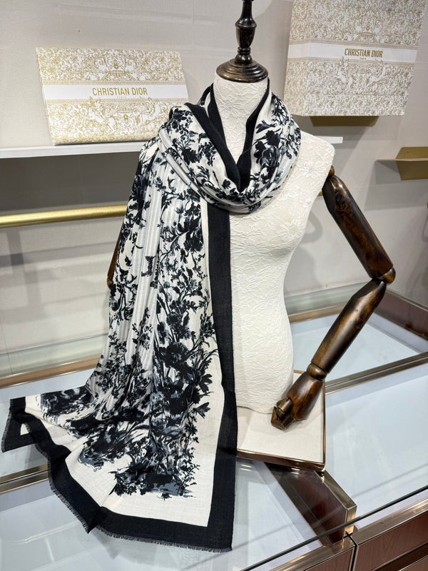 CD 26s Toile de Jouy Floral Garden Scarf 200*100cm Cashmere 215657