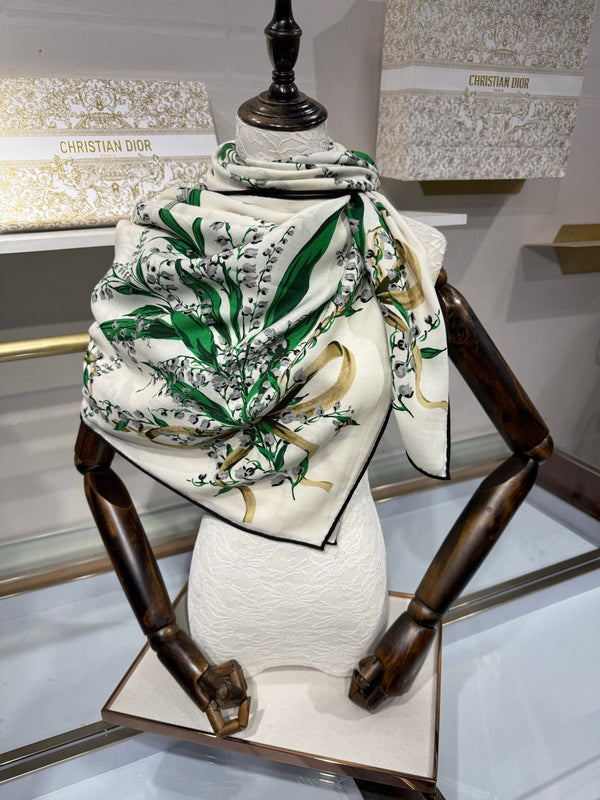 CD 26s Dior Lily of the Valley Scarf 140x140cm Cashmere Silk 215660