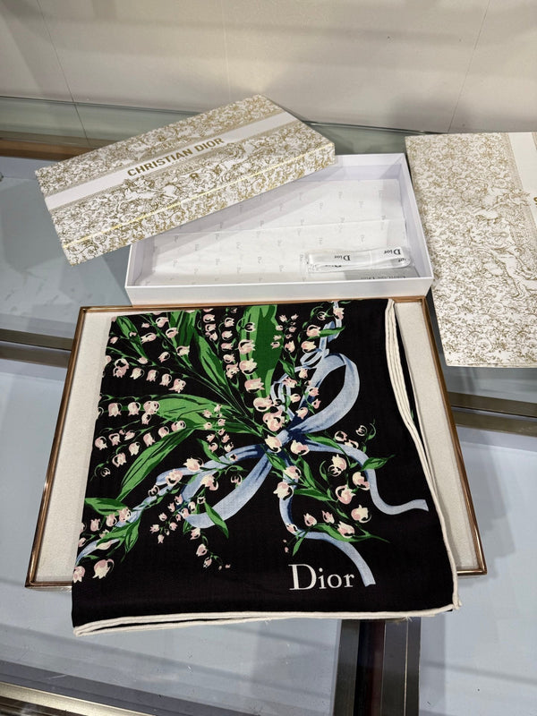 CD 26s Dior Lily of the Valley Scarf 140x140cm Cashmere Silk 215662